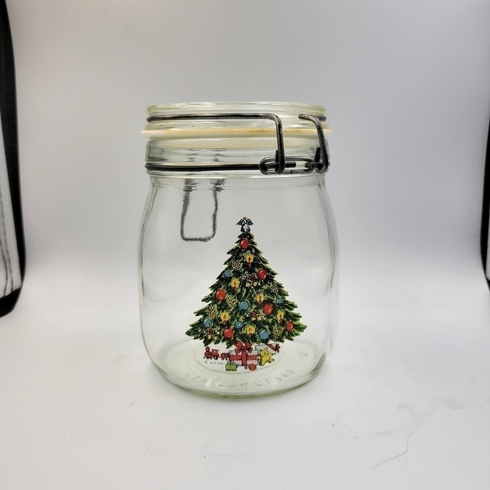 Vintage Carlton Glass Locking Canister with Christmas Tree